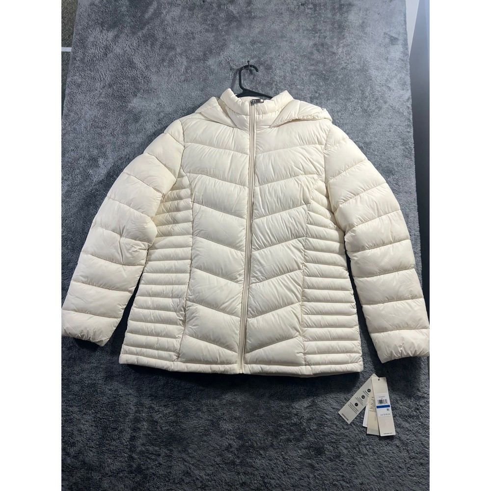 Calvin Klein Womens Cream White Hooded Puffer Jacket CWTMPR20 XL NWT